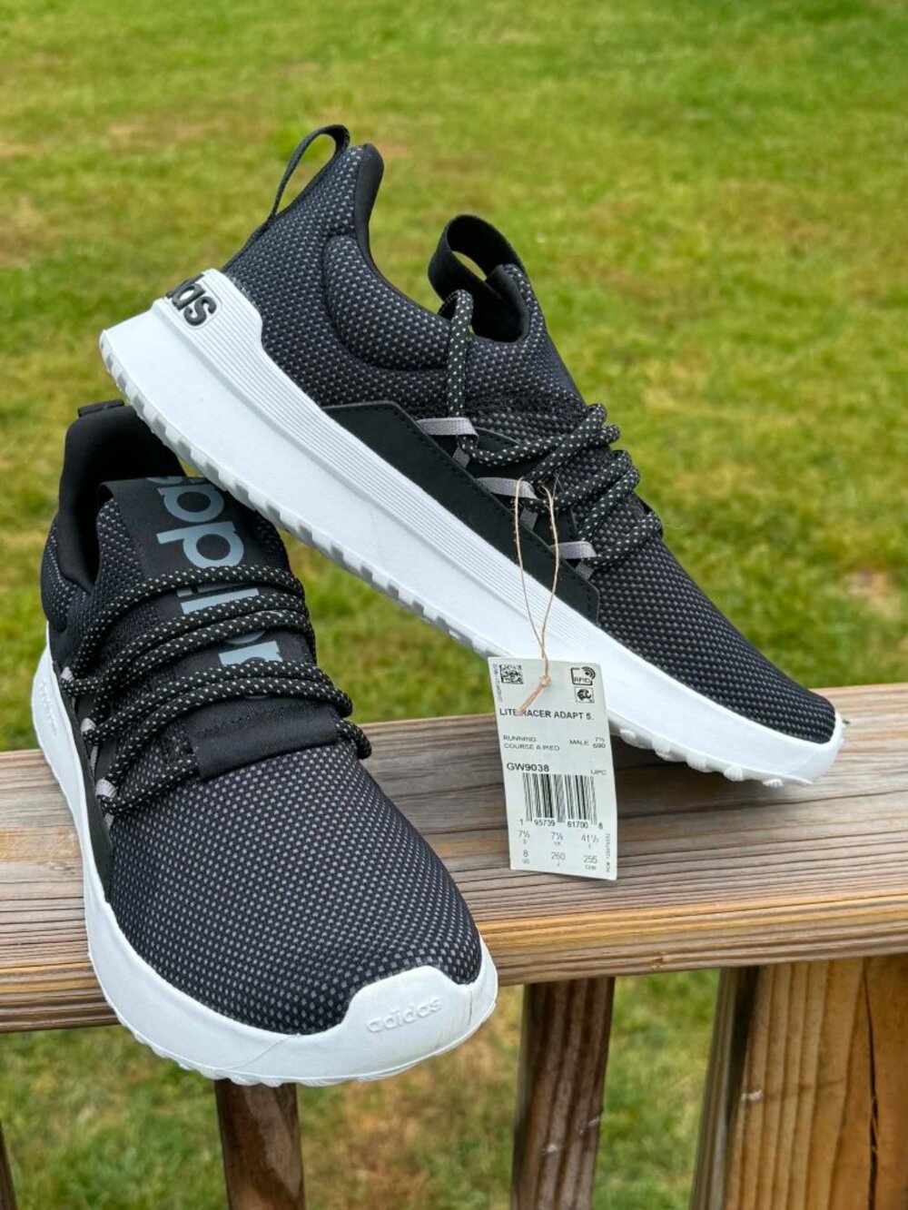 Adidas Lite Racer MENS 8 Adapt 5 Black White Sneakers Athleisure Core 3420
